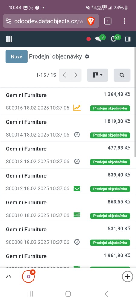 Přehled prodejních objednávek, Odoo prodej